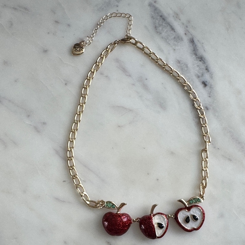 Betsey Johnson Red Glitter Apple Trio Necklace
